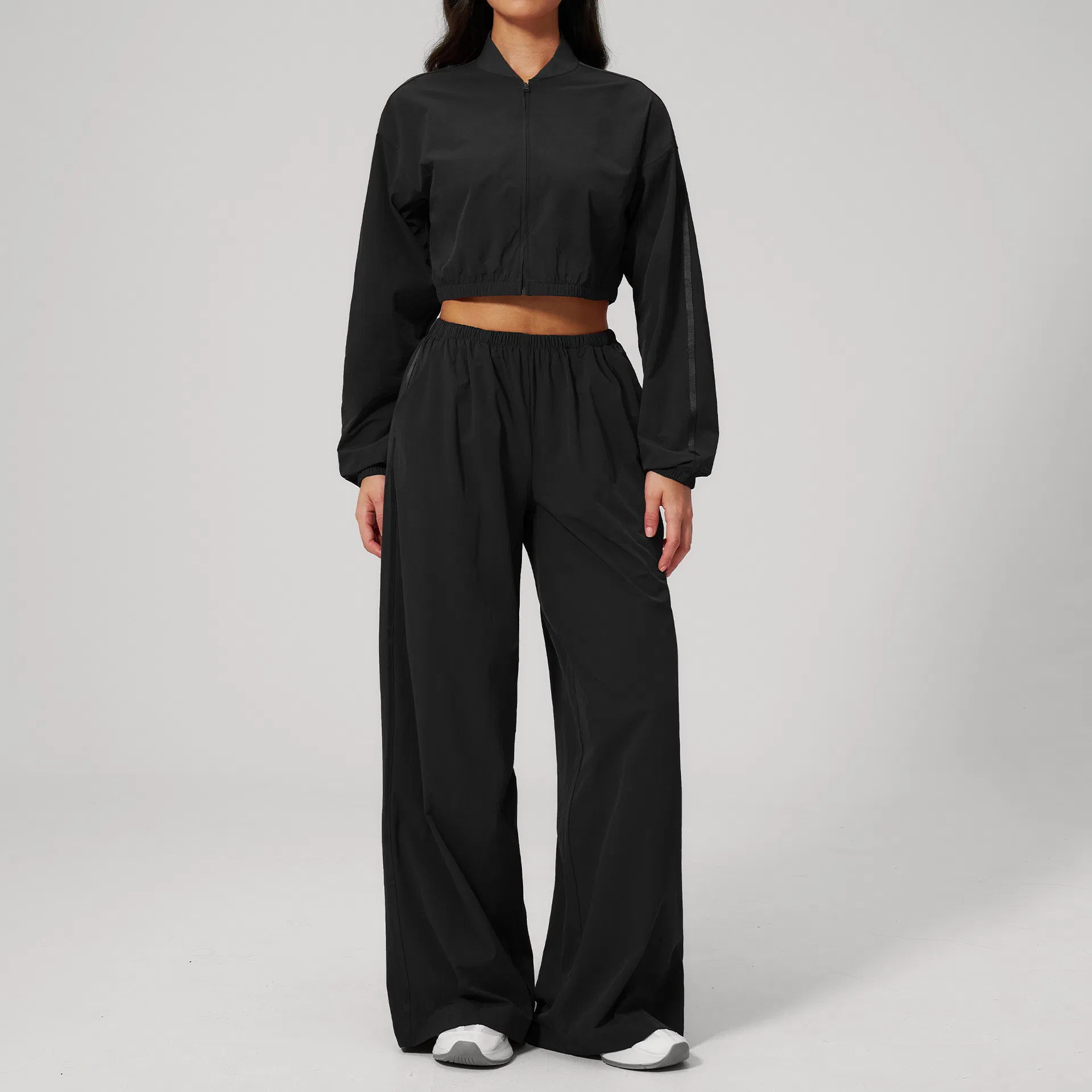 Fashionable 2026 Yoga Fitness Apparel for Women Featuring Zipper Jacket Drop Shoulder Sleeves and Storage Pocket Pants Affordable Two Piece Suit