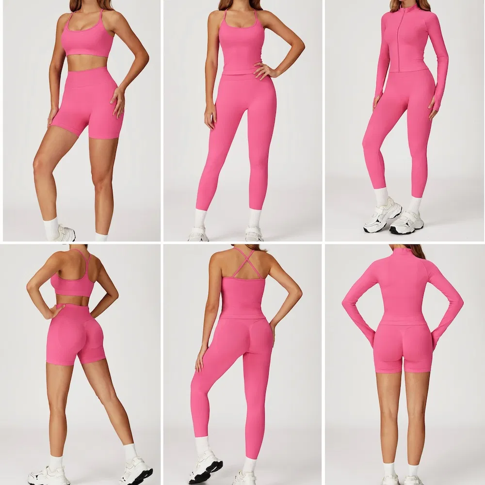 New Design 2/3/4/5PCS Sexy Yoga Set Seamless Fitness Apparel for Women, Chic Y-Back Sports Bra + Cross Back Vest + Gym Shorts + Leggings with Scrunch Butt