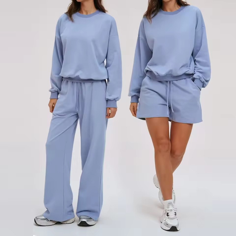 Cross-Border Long Sweatshirt Gym Wear Set Fashion Versatile Autumn Winter Loose Tracksuit Outdoor Activewear Cycling Casual Sportswear