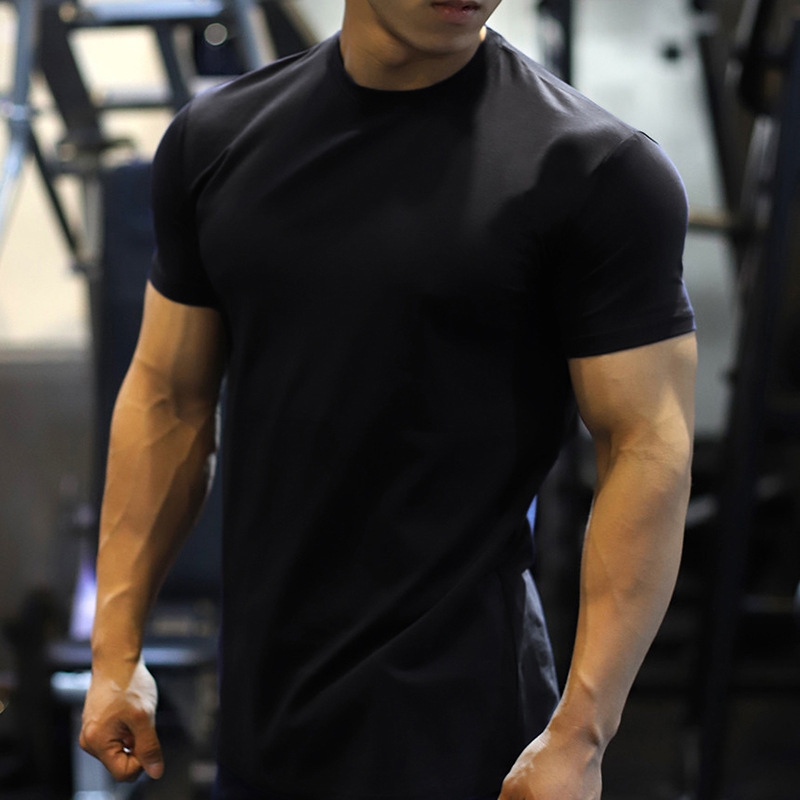 Men's Slim Fit Quick Dry Breathable Gym T-Shirt with Letter Pattern Custom Embroidery Printing Plain Solid Style Knitted Fabric