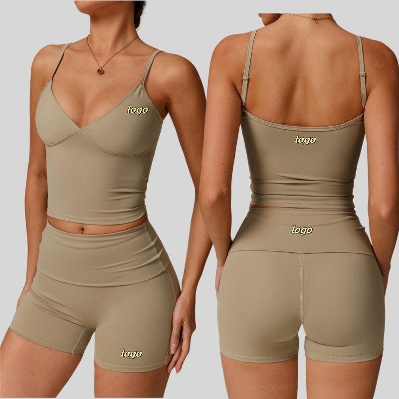 Custom High Quality V-Neck Bra Yoga Shorts Set Eco-friendly Breathable Women Gym Fitness Sportswear OEM Yoga Set