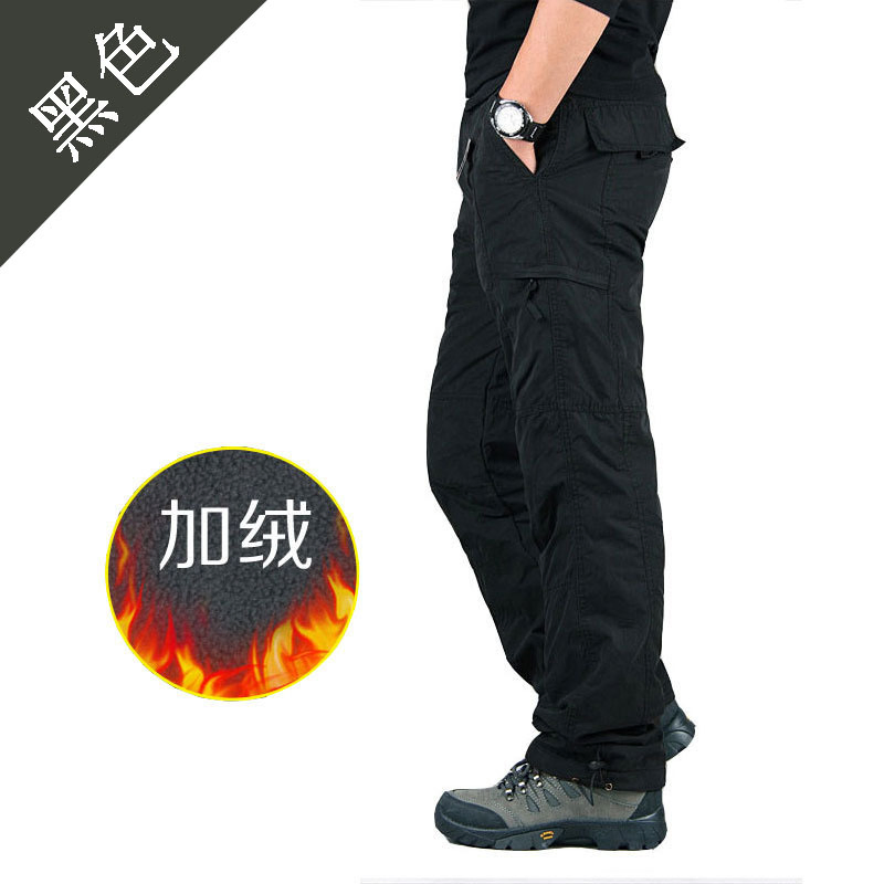 Winter Fleece Work Pants Men Outdoor Warm Casual Trousers Elastic Waist Plus Size Long Pants Cross Border Trendy Sportswear