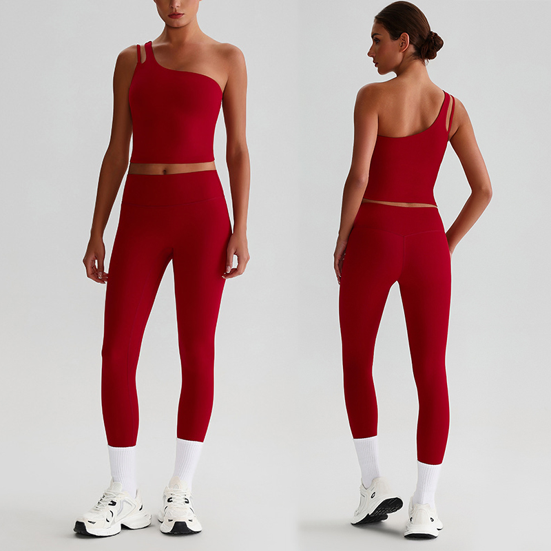 One Shoulder Sports Longline Open Back Workout Tank Tops+ High Waisted Gym Fitness Leggings 2 Matching Activewear Set Hot Selling Athletic Yoga Apparel