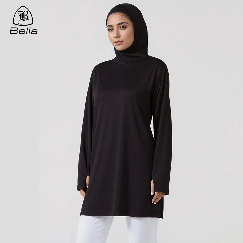 Custom Hijab Islamic Gym Training Wear Long Sleeve Pullover Hoodies Sweatshirts Workout Top Muslim Activewear Modest Sport Wear