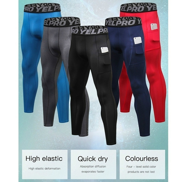 Men Fashion Pocket Pants Sports Leggings Compression Pants Jogging Running Fitness Exercise Gym Tights Trousers Sports Wear Pocket Quick Dry Underwear Gym Wear