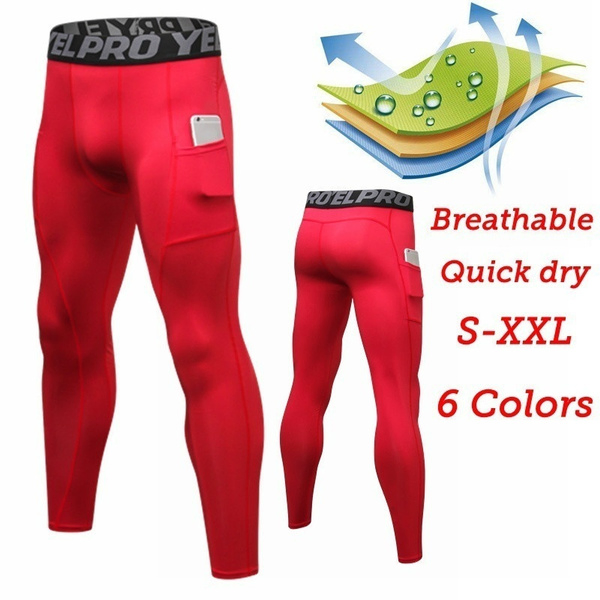 Men Fashion Pocket Pants Sports Leggings Compression Pants Jogging Running Fitness Exercise Gym Tights Trousers Sports Wear Pocket Quick Dry Underwear Gym Wear