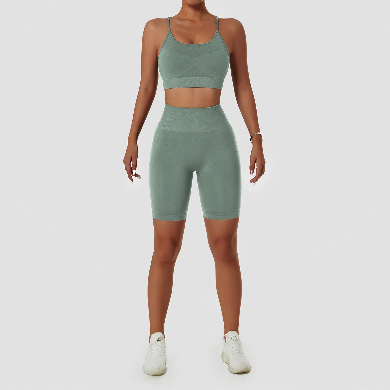Seamless Yoga Suit Outdoor Shockproof Sling Beautiful Back Sports Bra Gym Shorts Set Fitness Running Sportswear