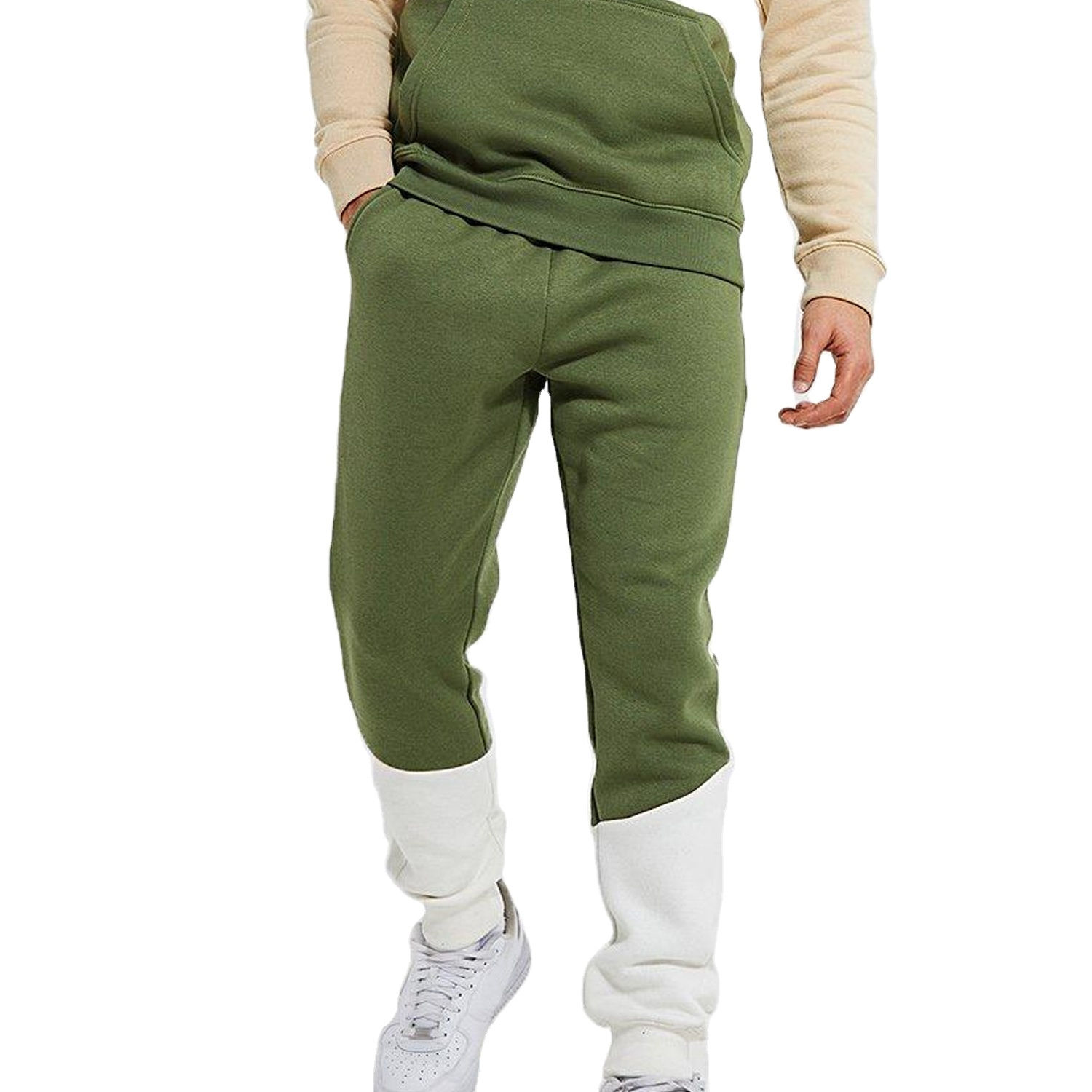 Premium Plain Mens Color Block Tracksuit Set Hooded Sweatshirt And Jogger Pants Sportswear For Gym Training Daily Wear Wholesale