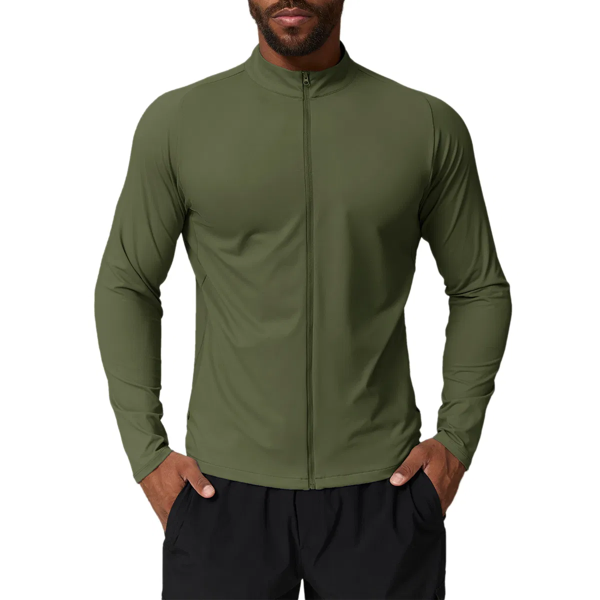 Men's Dry Fit Long Sleeve Full Zipper Active T-Shirt Athletic Outdoor Upf 50+ Hiking Shirts Gym Muscle Workout Wear Apparel