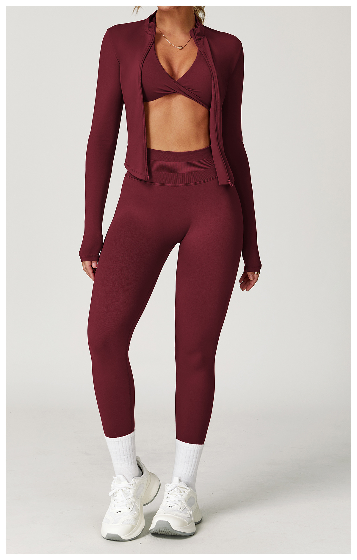 Wholesale Sports Wear Outfit Leggings Gym Jacket 4 Piece High-Rise Seamless Solid Gym Leggings Sports Bras Plus Size Athletic