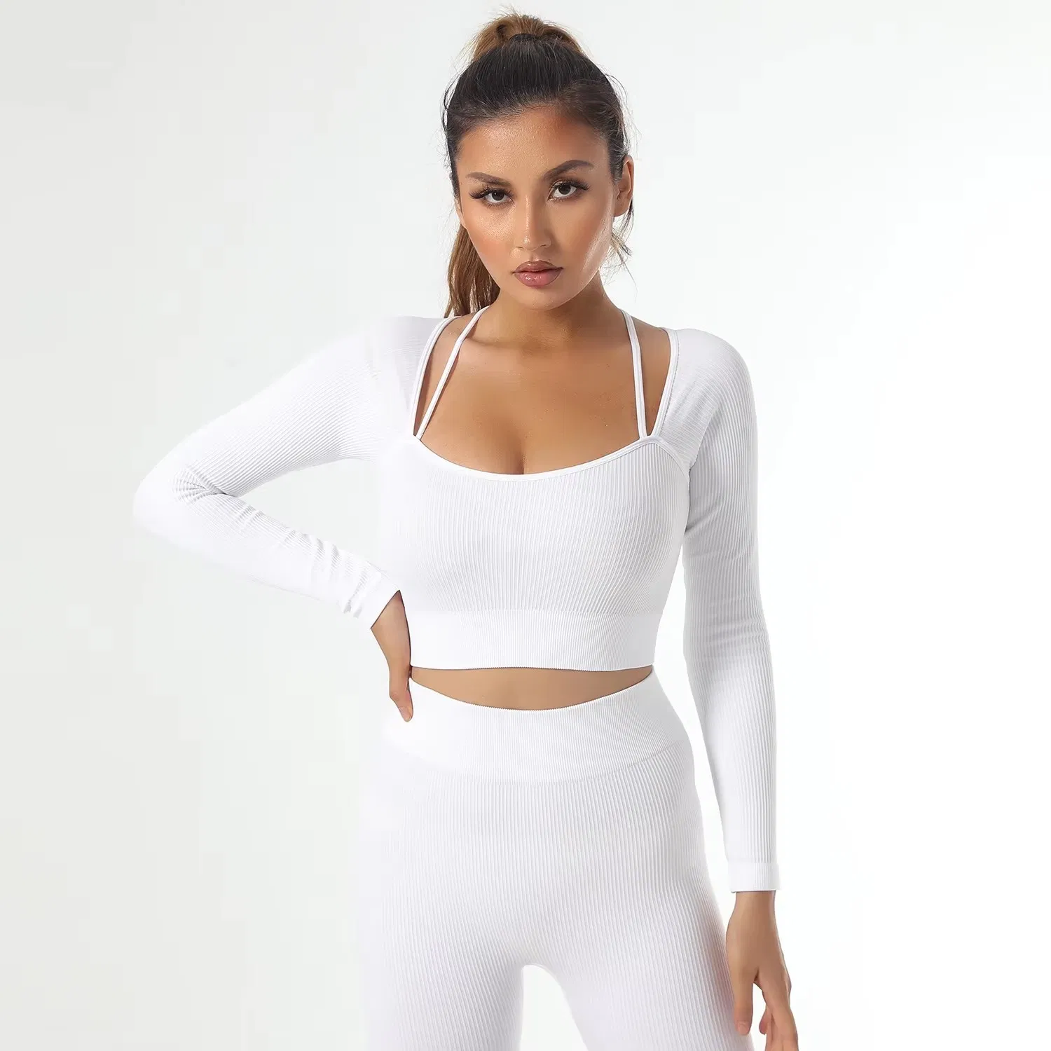 7-Piece Woman's Sportswear Gym Set Seamless Yoga Conjuntos Activewear with Solid Pattern Yoga Wear