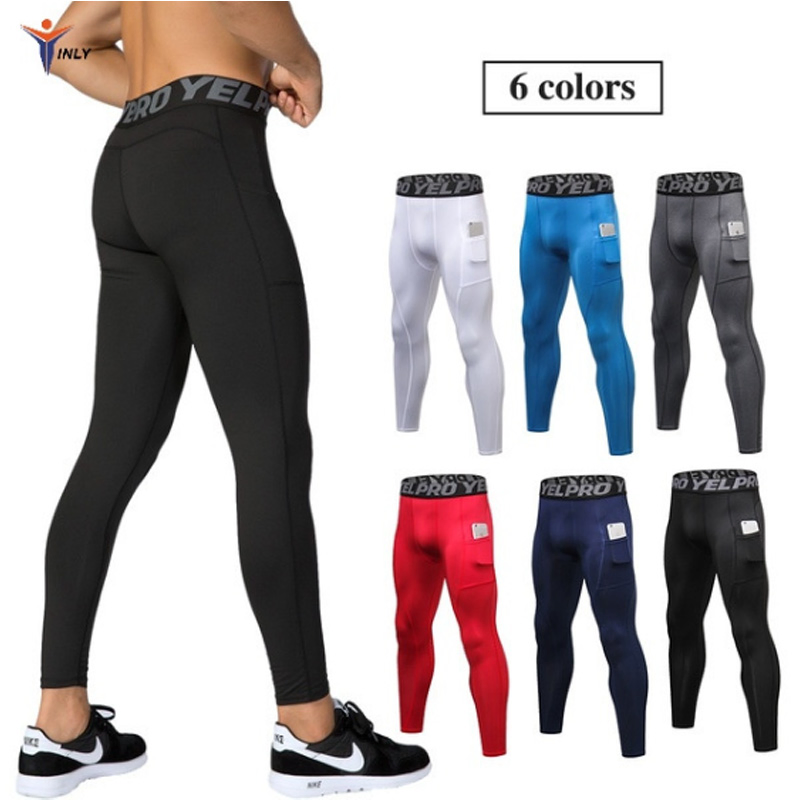 Men Fashion Pocket Pants Sports Leggings Compression Pants Jogging Running Fitness Exercise Gym Tights Trousers Sports Wear Pocket Quick Dry Underwear Gym Wear