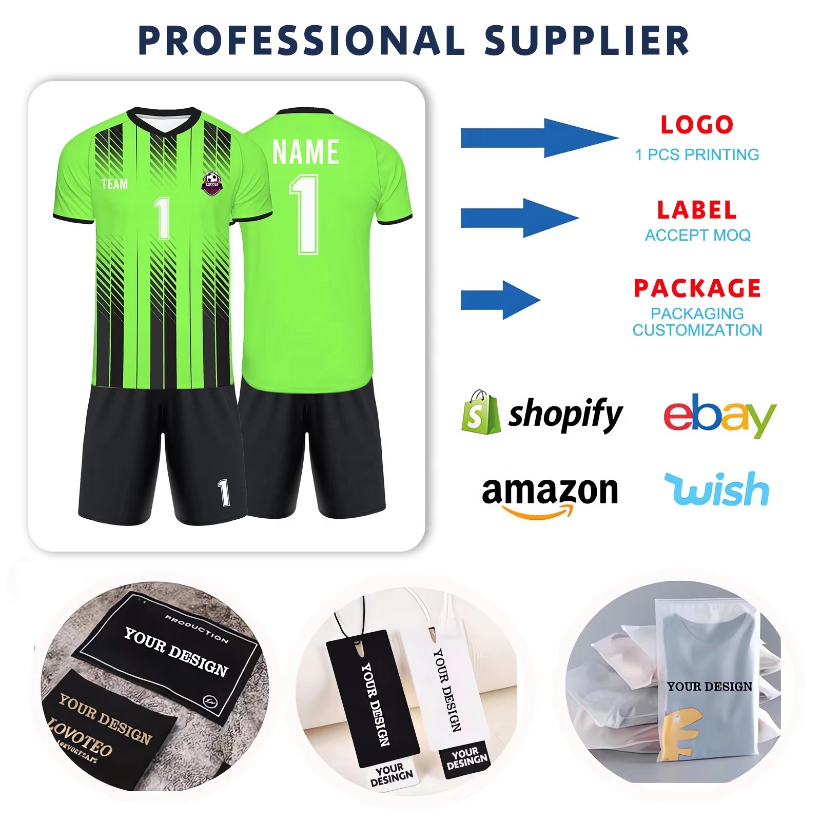 High Quality Custom Soccer Jersey Wholesale Factory Price Team Club Sport Uniform with Personal Logo Sublimation Printing