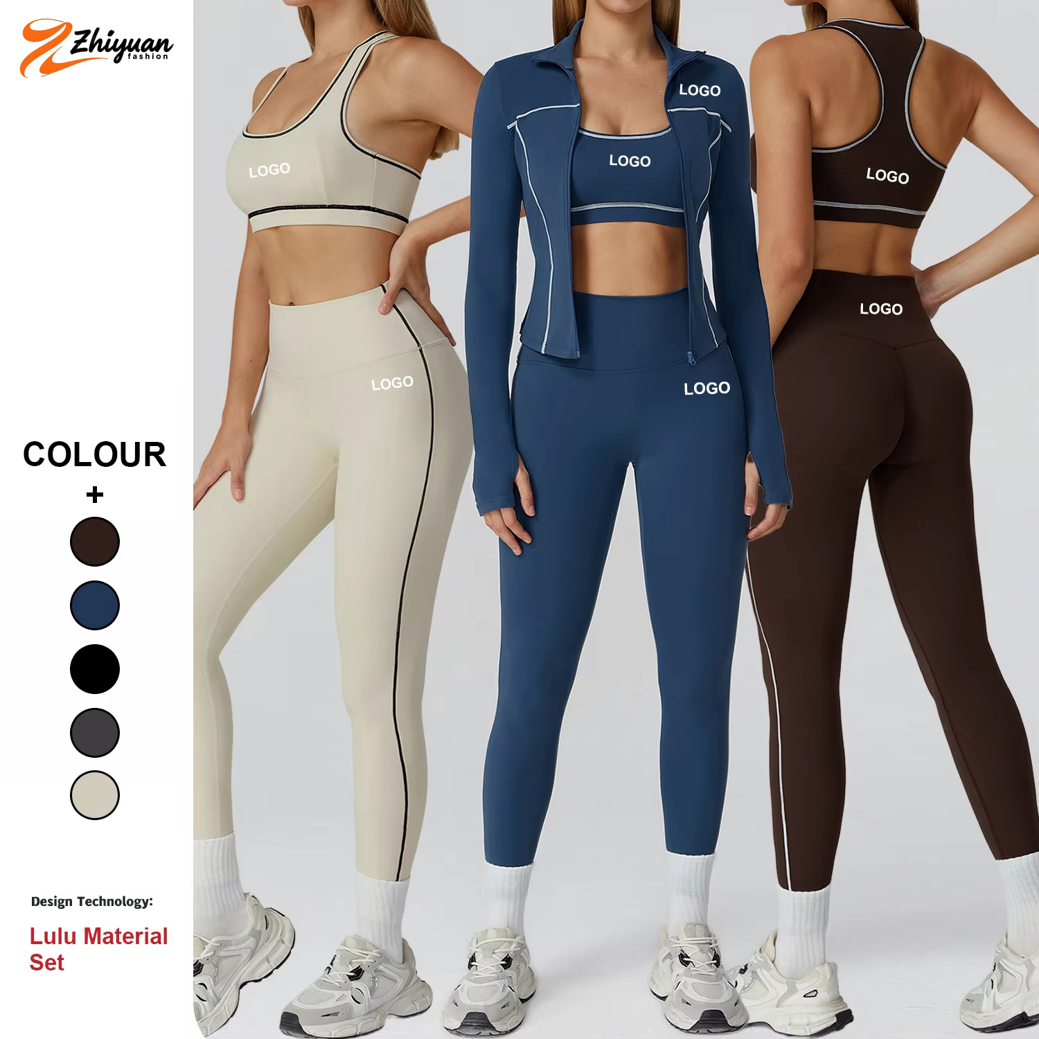 Women's Brushed Yoga Set with Zipper Slim-Fit Yoga Fitness Wear Casual Running Sports Three-Piece Set