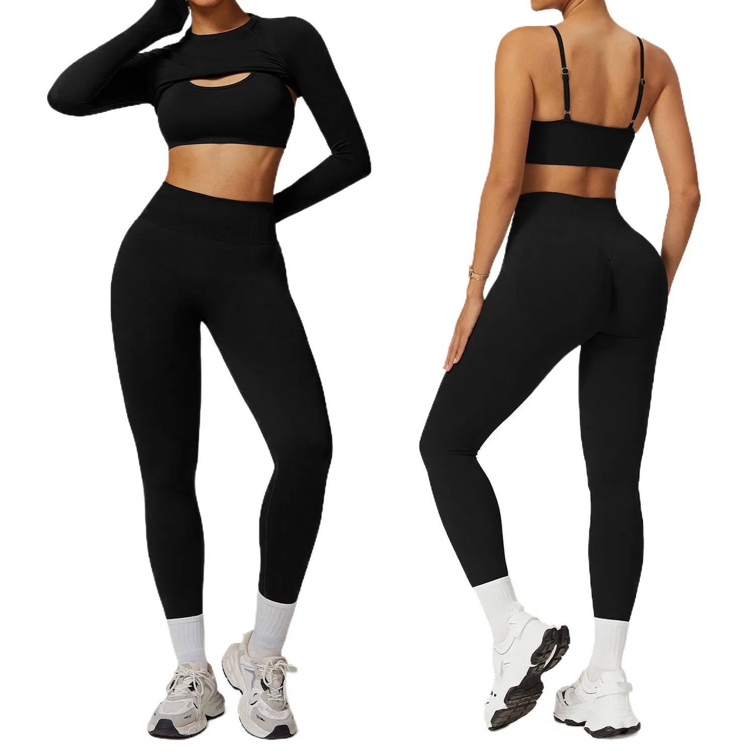 Seamless Activewear for Women 4 Piece High Waisted Leggings Slim Fit Stretchy Sports Top Breathable Running Shirt Gym Workout Clothes Set