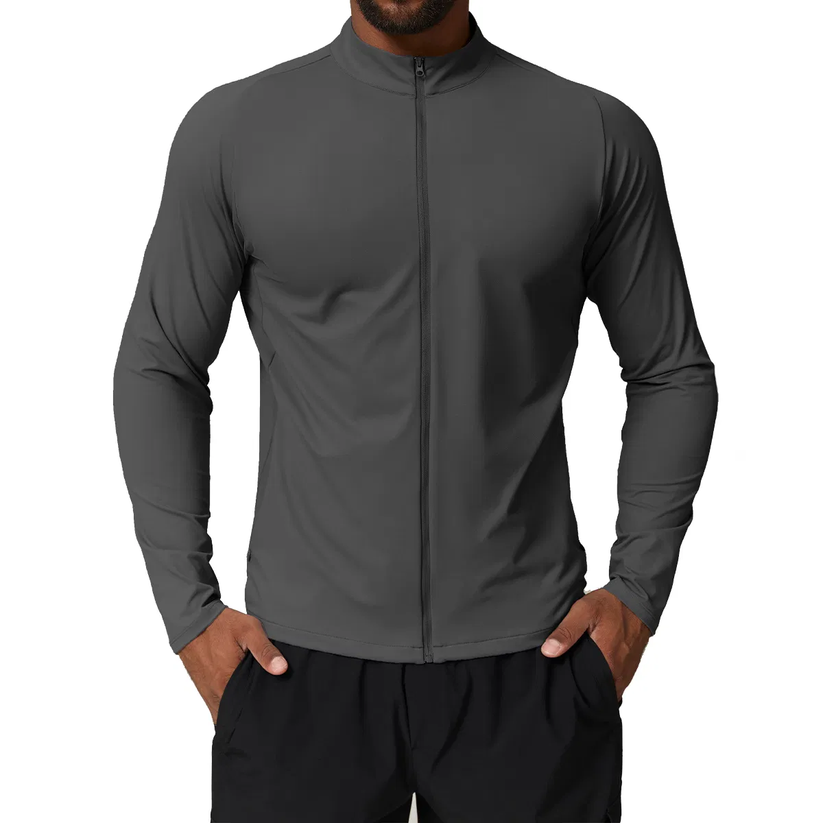 Men's Dry Fit Long Sleeve Full Zipper Active T-Shirt Athletic Outdoor Upf 50+ Hiking Shirts Gym Muscle Workout Wear Apparel