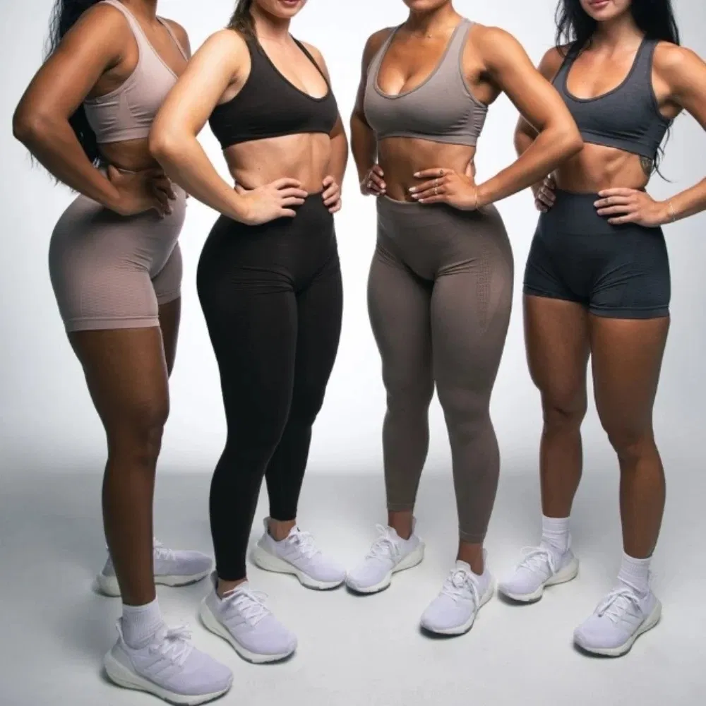 Tianchen Factory New Design 3 Piece Matching Workout Sets Sexy Premium Activewear for Women, Bespoke Brand Seamless Fitness Bra + Gym Shorts + Yoga Leggings