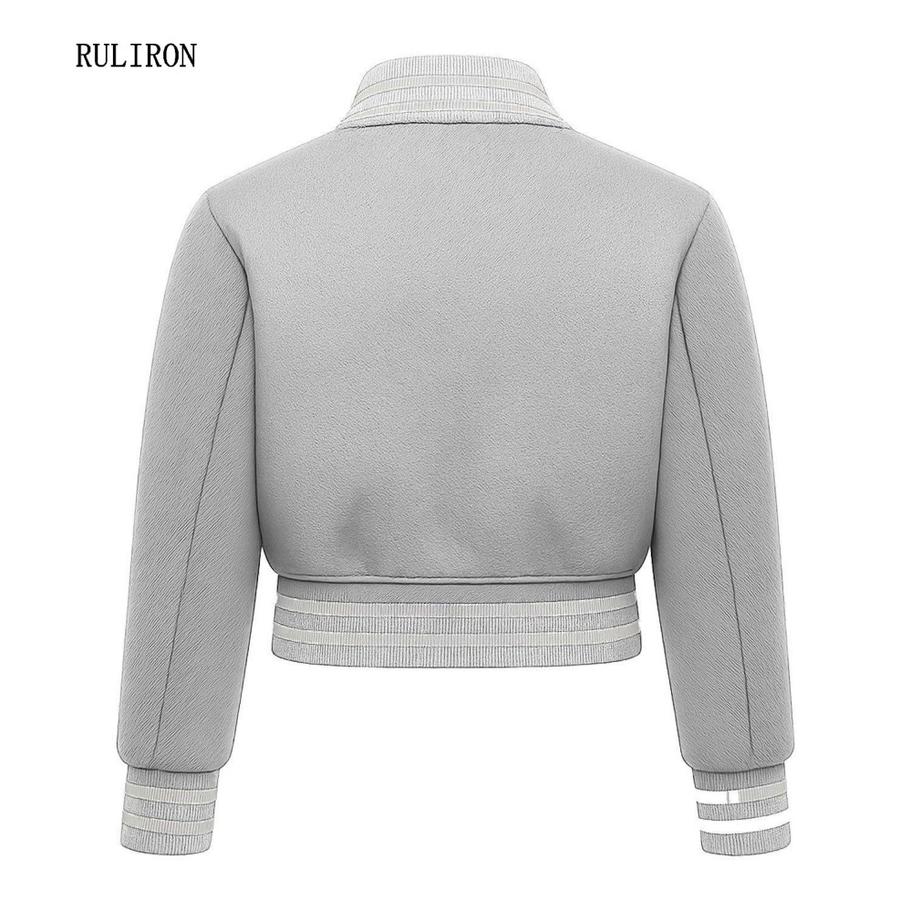 Wholesale Custom Women's Sports Crop Slim Fit Patch Detail Blank Varsity Baseball Jacket Manufacture Embroidery Letterman