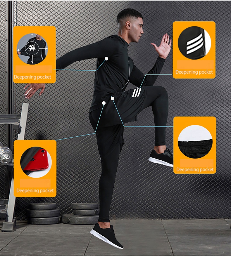 Custom Men Fitness Clothing Quick Dry Compression Gym Fitness Sets Men Mens Compression Shirts Athletic Fitness Clothing