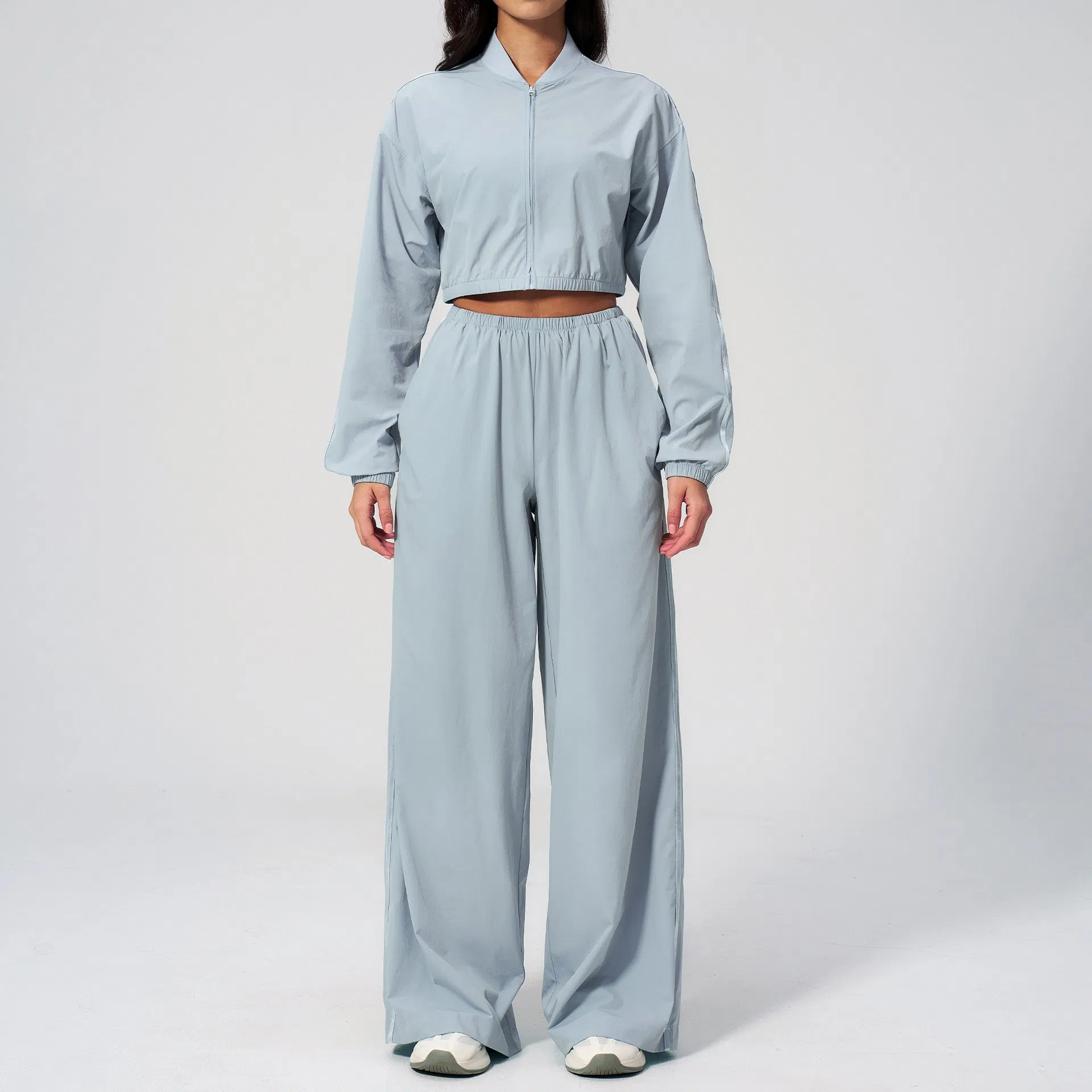 Fashionable 2026 Yoga Fitness Apparel for Women Featuring Zipper Jacket Drop Shoulder Sleeves and Storage Pocket Pants Affordable Two Piece Suit