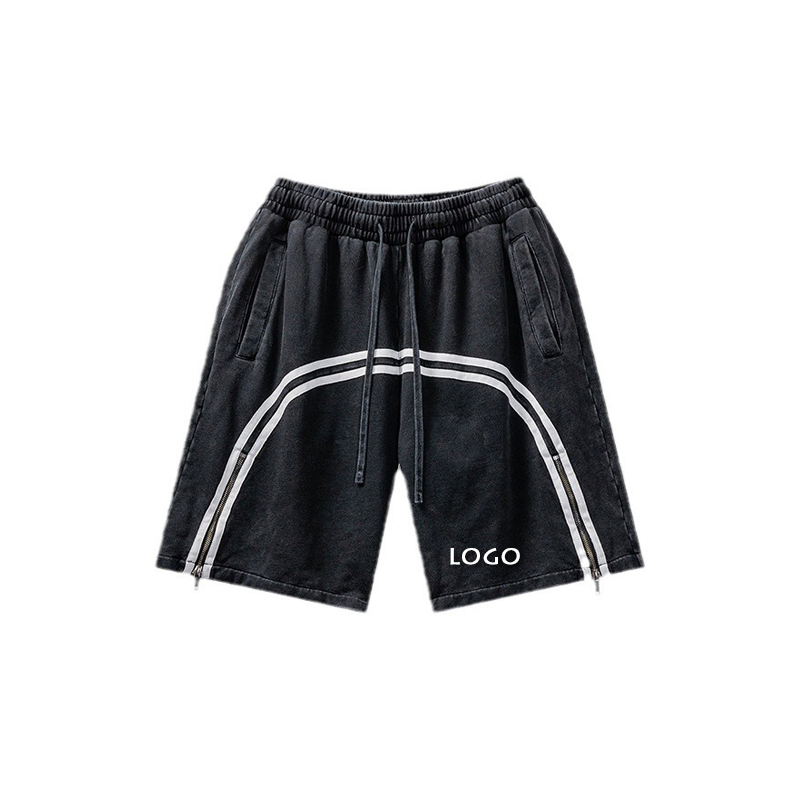 Hot Sales Loose Sports Washed Zipper Casual Drawstring Elastic Waist Mens Shorts