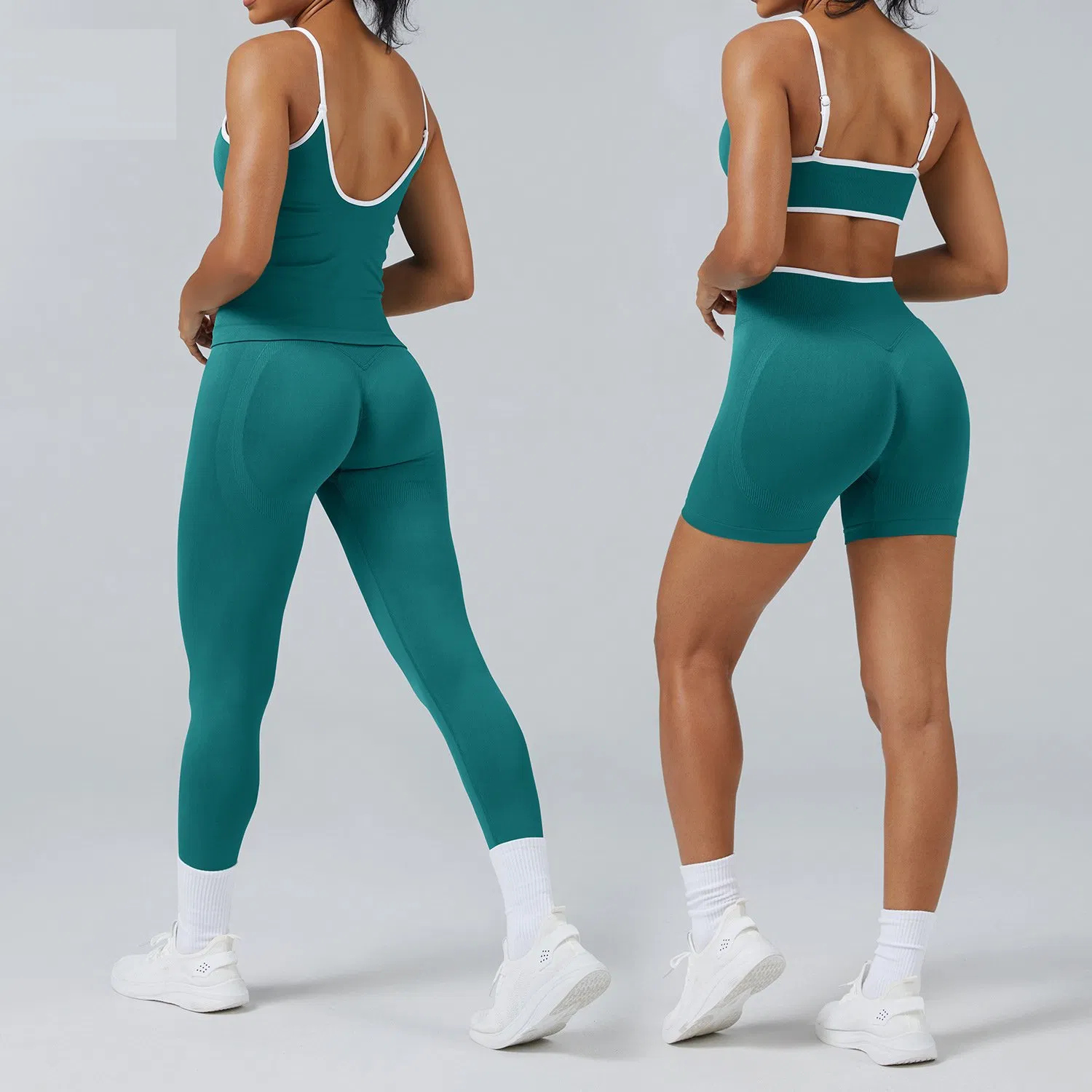 Knitted Ribbed Seamless Clothing Women Sports Bra/Top and Shorts/Leggings Gym Activewear