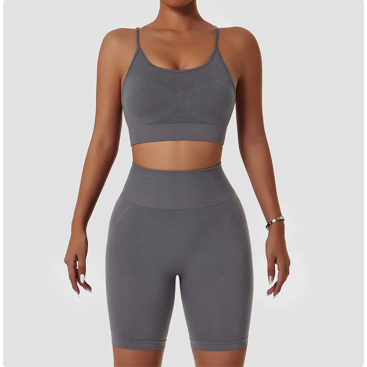 Seamless Yoga Suit Outdoor Shockproof Sling Beautiful Back Sports Bra Gym Shorts Set Fitness Running Sportswear