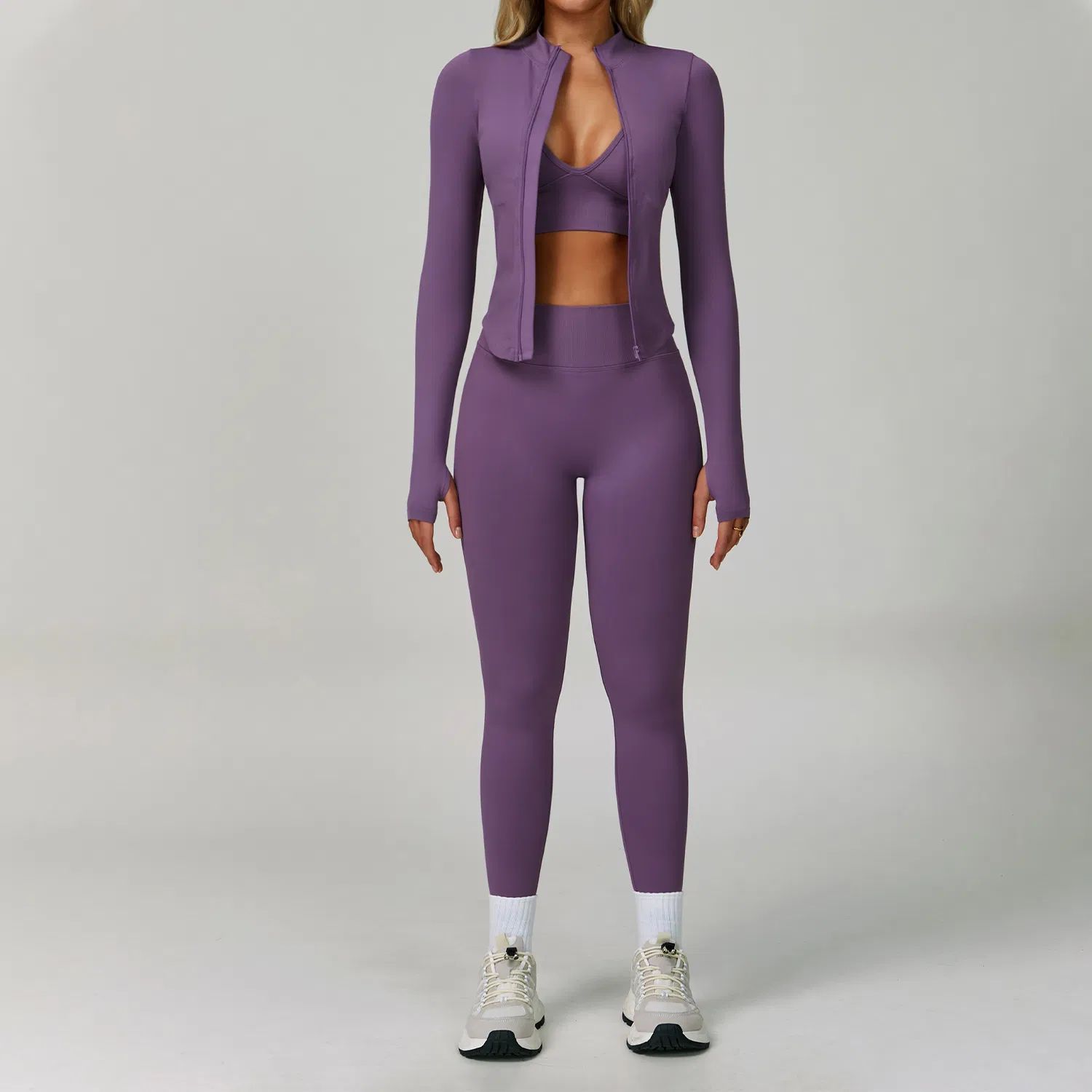 3-Piece Seamless Women's Yoga Set, Slim-Fit High-Waist Fitness Leggings Top and Jacket, Quick-Dry Running Outdoor Sportswear