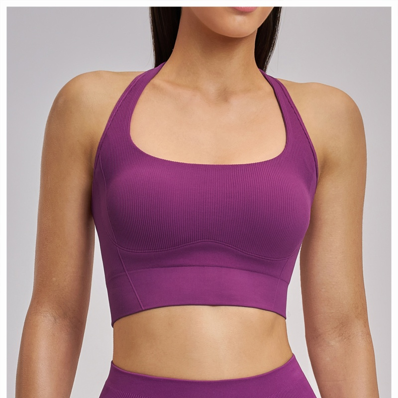 Seamless Fitness Wear Women Ribbed Racerback Sports Bra Quick Dry Compression Gym Bra Top