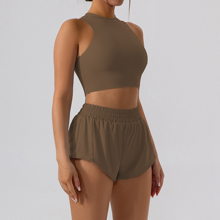 High Neck Padded Tank Top Loose Relax Running Shorts Compression Fit Skort Women Active 2PCS Wear