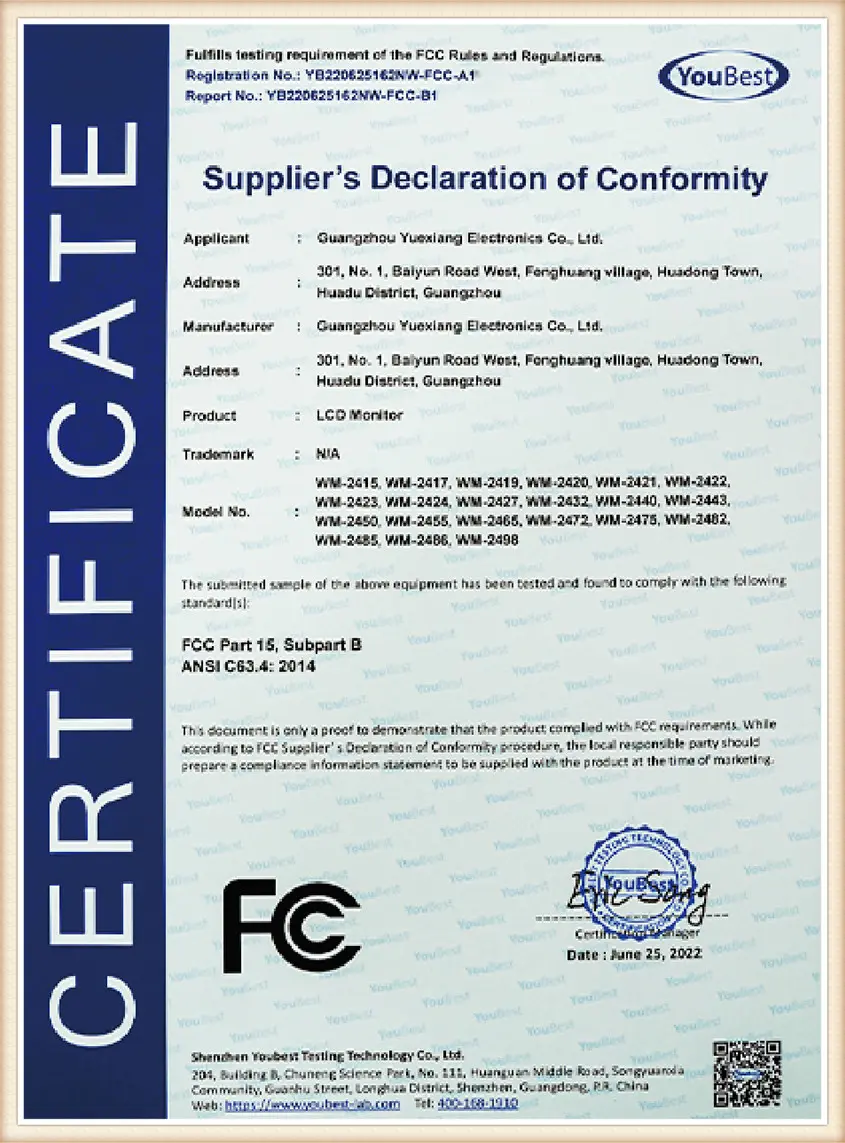 FCC certificate for WEIER smart TVs