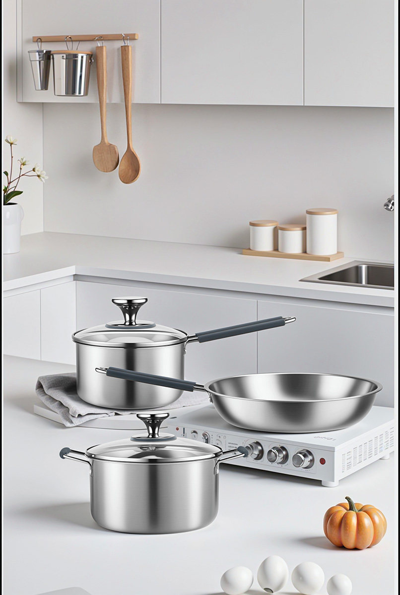Commercial Grade Tri-Ply Cookware Set Display