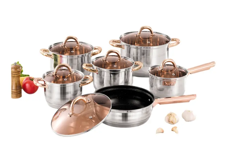 Famous WEIHUA Rose Gold Handle 12PCS Straight Body 7-Step 5-Ply Cookware Set Companies, Company