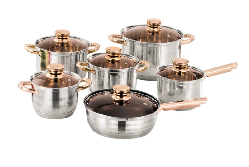 China WEIHUA Rose Gold Handle 12PCS Straight 7-Step Cookware with Satin Lines Products, Exporter