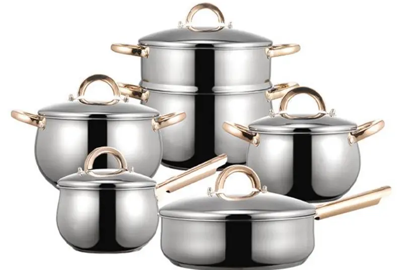 Wholesale WEIHUA Rose Gold Handle 10PCS Belly Cookware Set with Steamer & Steel Lids Product, Supplier