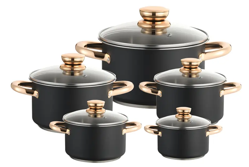 Wholesale WEIHUA Matte Black 10PCS Straight Cookware Set with Rose Gold Handles Quotes, Factory