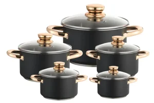 Wholesale WEIHUA Matte Black 10PCS Straight Cookware Set Rose Gold Handles