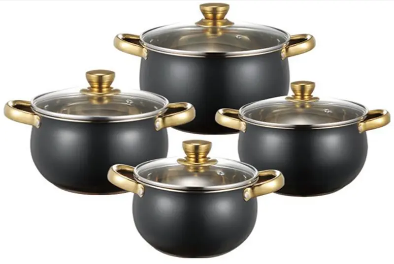 Buy WEIHUA Black Exterior 8PCS Apple Shape Cookware Set with Gold Handles Companies, Factory
