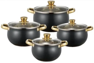 WEIHUA Black Exterior 8PCS Apple Shape Cookware Set