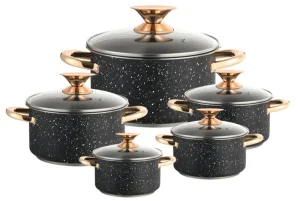 ODM WEIHUA Black Marble Coating 10PCS Straight Cookware Set