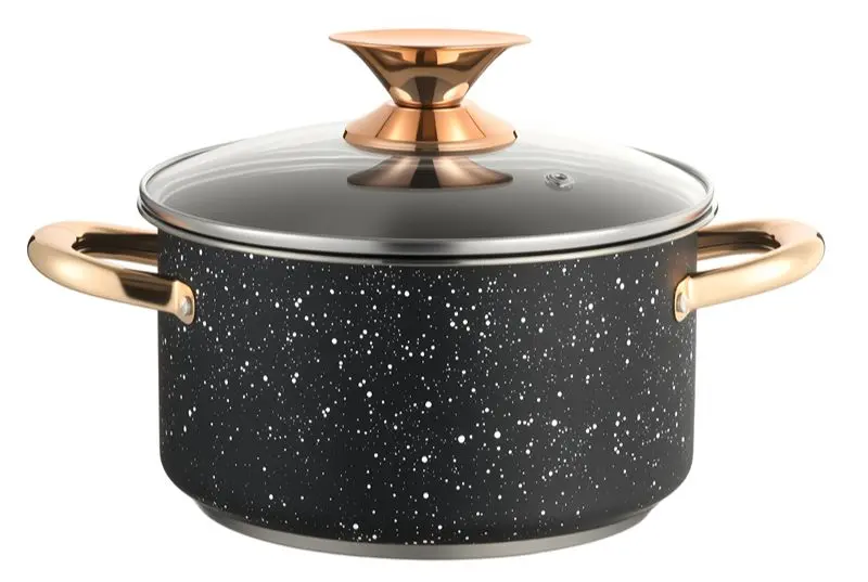 Best WEIHUA Black Marble Stockpot Rose Gold Handle Glass Lid 16-24cm Products, Product