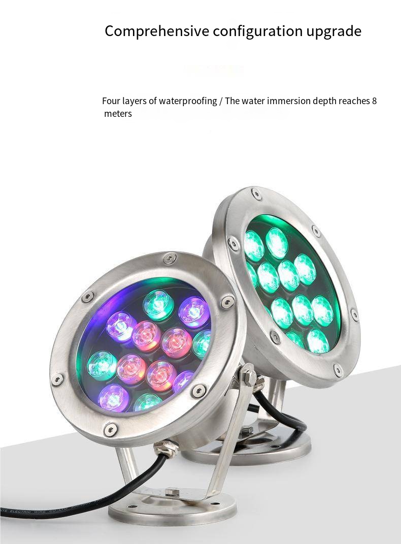 Stainless Steel Underwater LED Lamp for Swimming Pool Fountain IP68 Rated Low Voltage 24V 3-Year Warranty CRI 80 3 Color