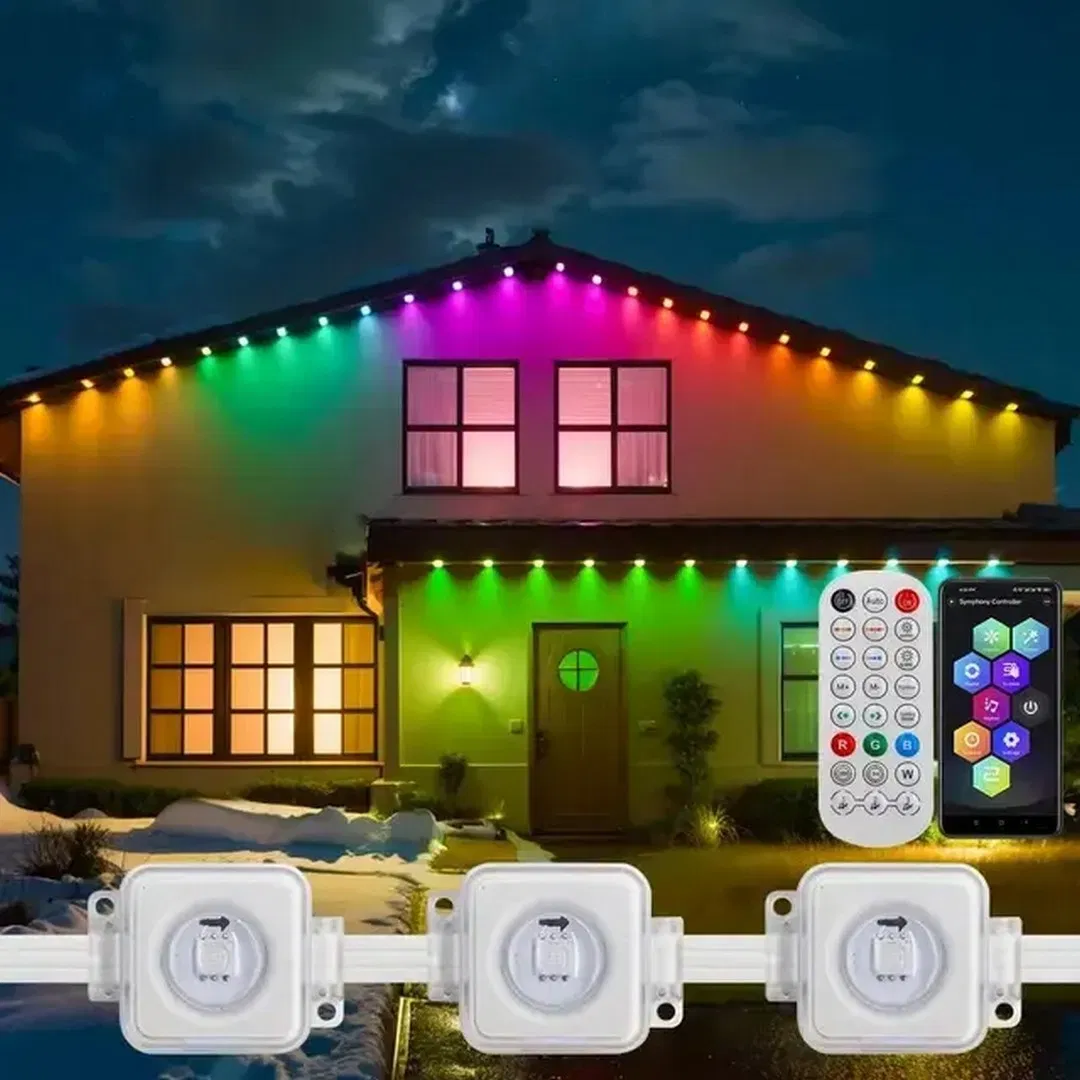 24V String Light IP67 Waterproof Point Lights 50FT 100FT Rgbic Magic Pixel APP Control LED Permanent Outdoor Waterproof Eave Lights for Christmas