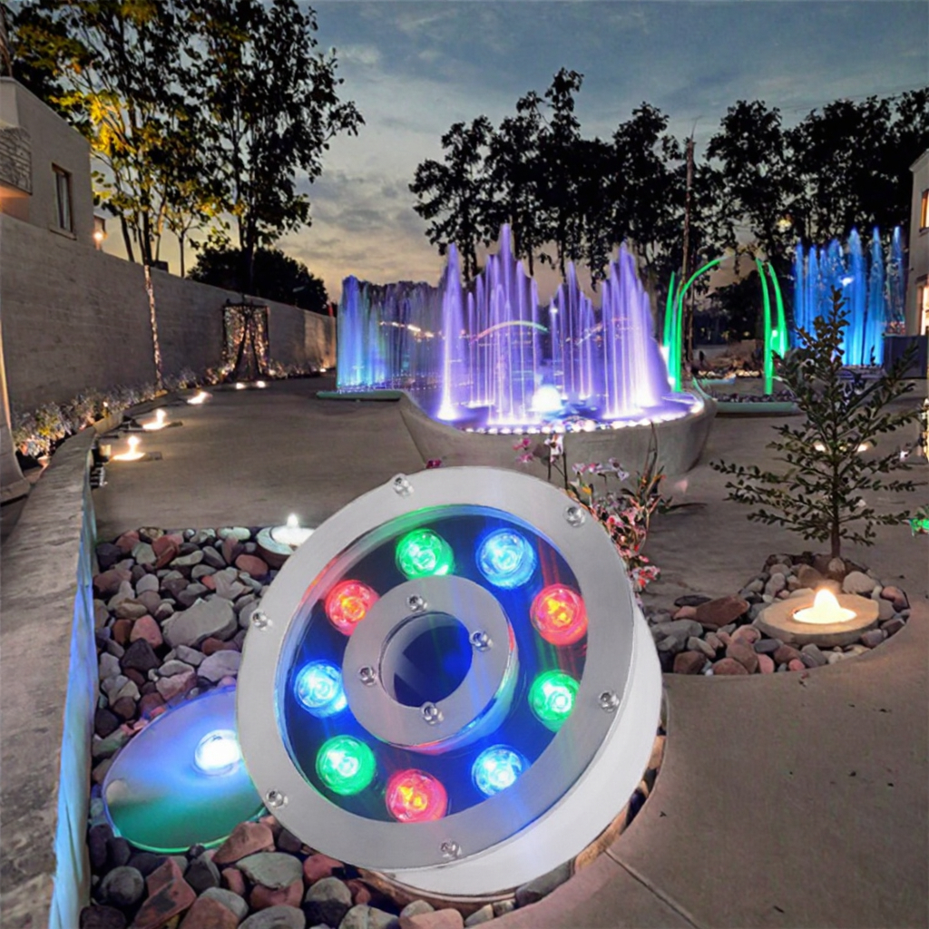 RGB 6W/24W DMX Indoor Small Fountains Stainless Steel LED Water Jet Ring Lights IP68 Submersible Pump Nozzles for Underwater