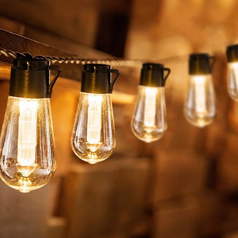 Edison Retro Nostalgic Solar String Lights Long IP65 LED Bulb Waterproof 12V Outdoor Camping Decorative Lights for Courtyard