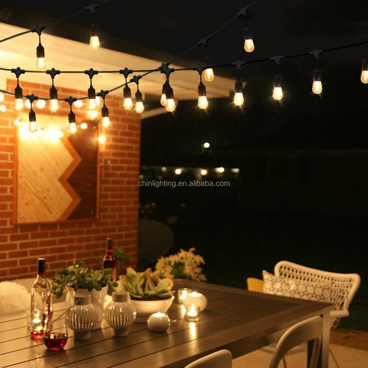 High Quality IP65 Waterproof Warm White Solar Powered 48FT String Lights Vintage Edison Bulb Style for Birthday Parties