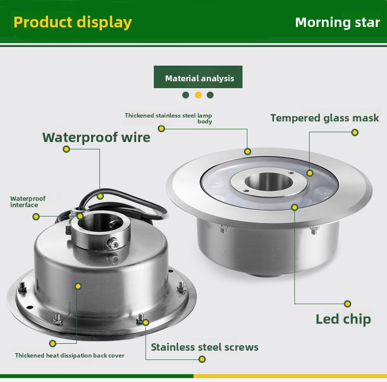 All Stainless Steel Waterproof Colorful LED Underwater Fountain Lamp for Park Landscape Recessed Hole