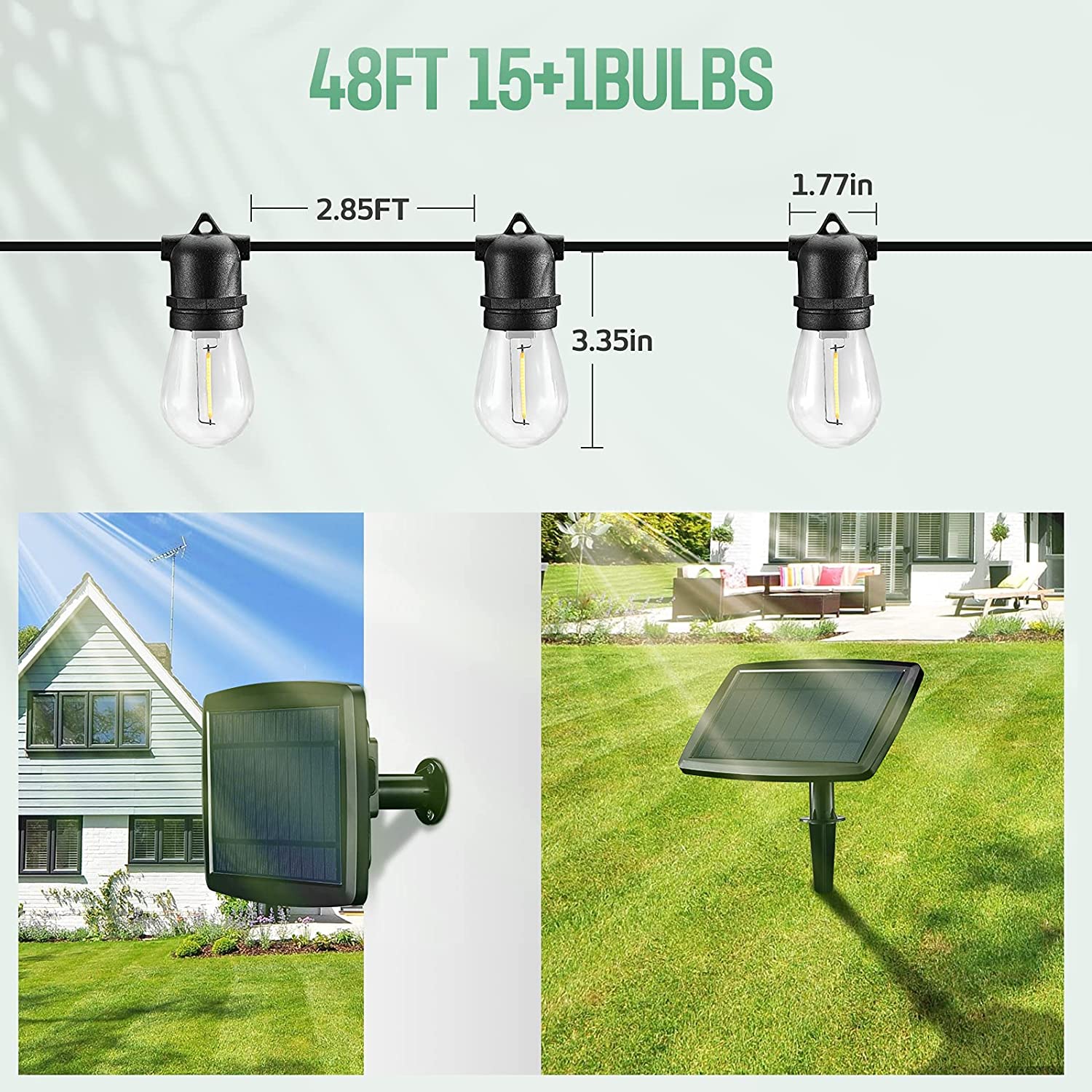 Hanging Dimmable S14 Vintage Edison Bulbs 48ft Outdoor Led Solar String Lights