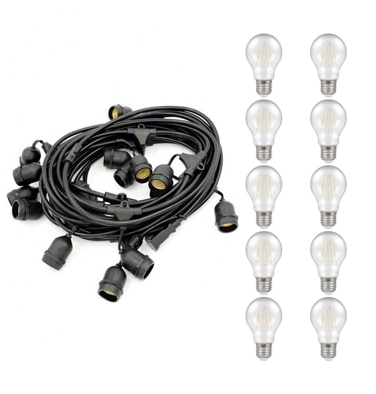 Supplier 48ft E27 Festoon Light Solar Holiday Garden Patio Cafe Decorative Waterproof Outdoor LED String Light