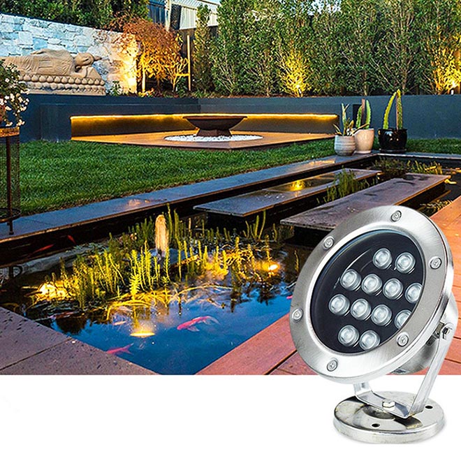 IP68 Waterproof Stainless Steel Underwater Spotlight Light Fountain Light for Pool Fountain Fish Tank &amp; Waterscape Lighting